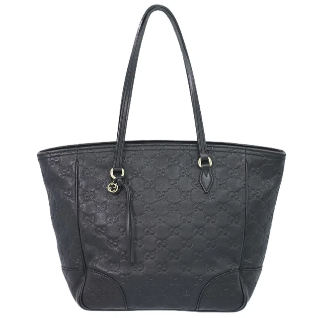 Genuine Gucci Leather Tote Bag Black 353119 Guccissima Used