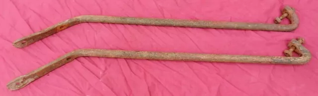 PAIR Antique 19th C Hand Forged Wrought Iron Brackets - Bolts Work / Turn - 24"