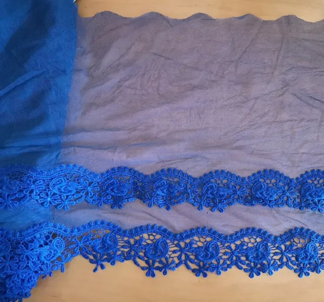3 Yards 12" Wide Royal Blue Tulle Mesh Lace/2 Layers Rayon Venise Flower xh096