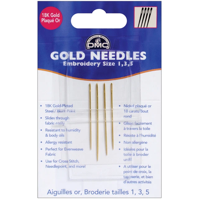 Paquete de 6 agujas de mano bordadas doradas DMC - Talla 1/5 4/Paquete -6132