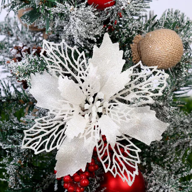 10X Christmas Large Poinsettia Glitter Flower Tree Hanging Party Xmas Decor UK