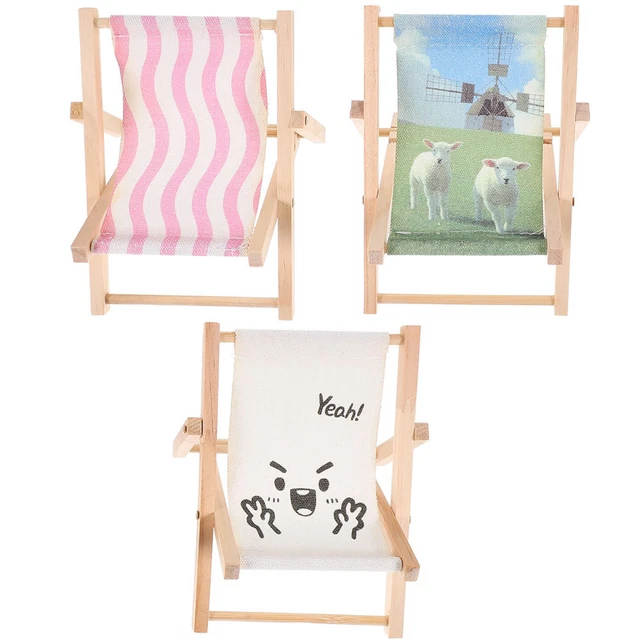 3 Pcs Mini Beach Chair Wood Miniature Prop Dollhouse Folding Smart Phone Cradle