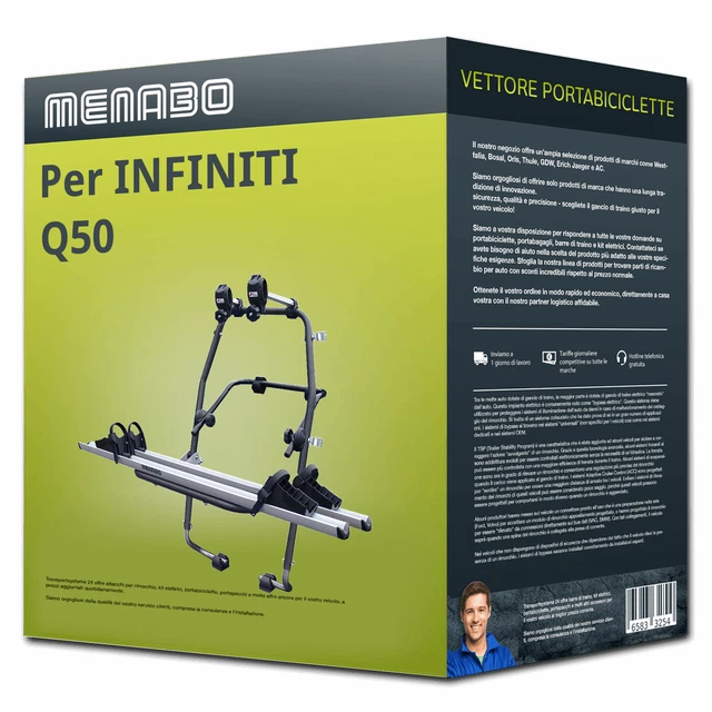 Menabo Stand Up 2 portabici portellone per INFINITI Q50 2 bici Nuovo
