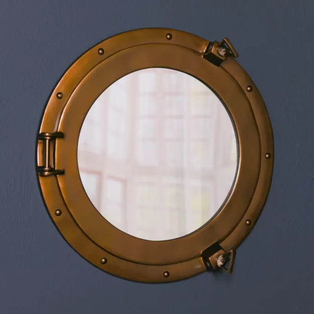 Medium Metal Nautical Ship Style Antique Brass Bathroom Porthole Wall Mirror