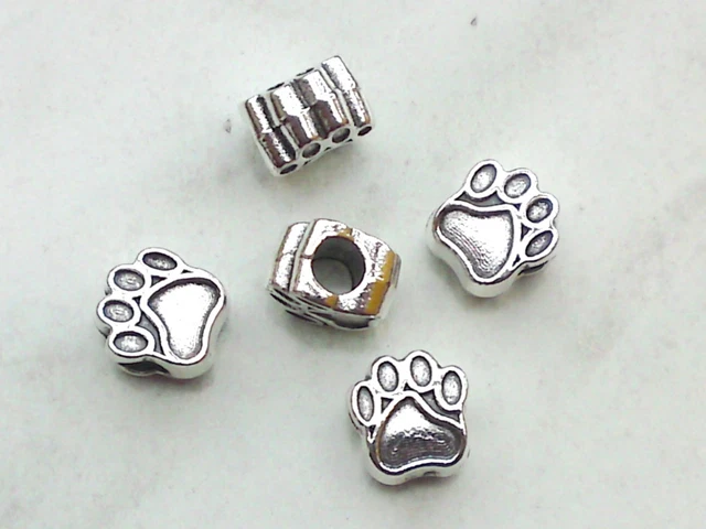 3x Beads Pfote 11mm Großloch Perlen Tatze Hund Katze Pfote Schmuck Deko Basteln