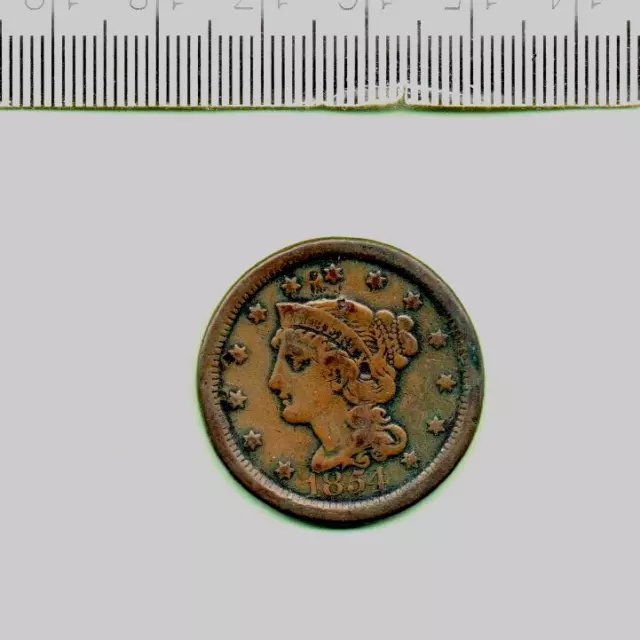 1854 United States America Genuine Matron Head Vf+ Large Copper Cent (Cn-135)