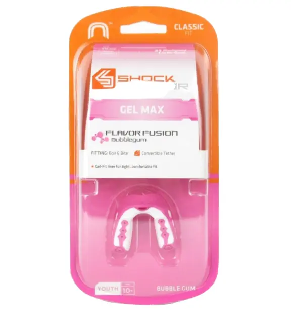 Shock Doctor Gel Max Flavor Fusion Convertible Mouthguard Bubble Gum Youth Pink