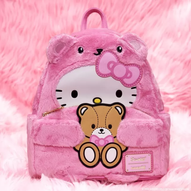 Hello Kitty Teddy Bear Cosplay Pink Plush Mini Backpack Loungefly & Sanrio New