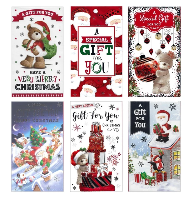 6 x niedlicher Weihnachtsgeldumschlag Brieftaschen gemischte Designs Geschenkkarte Weihnachten