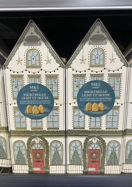 2 biscotti di Natale M&S Marks & Spencer Light Up House pane corto biscotti latta