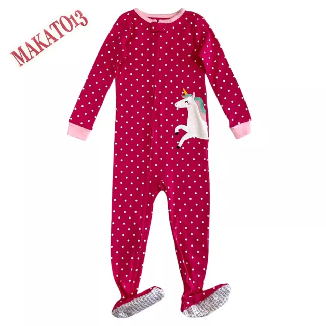 Carter’s Toddler Girl 4T Unicorn Pink White Dot Zip Footed Pajamas One Piece