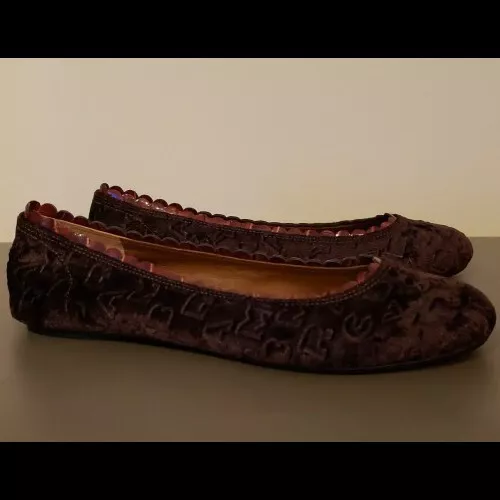Marc By Marc Jacobs 37.5 US 7.5 Brown Velvet Letters Leather Scallop Ballet Flat