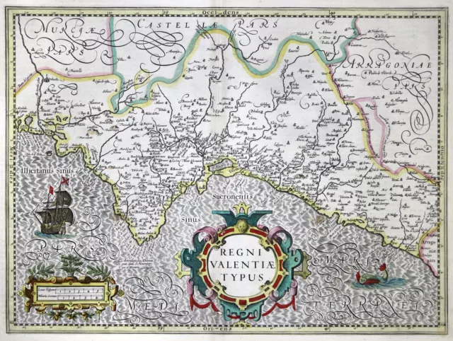 Spanien Valencia Original Kupferstich Landkarte Hondius 1633