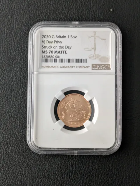 2020 Elizabeth II Matte Gold Sovereign - VJ Day - NGC MS70