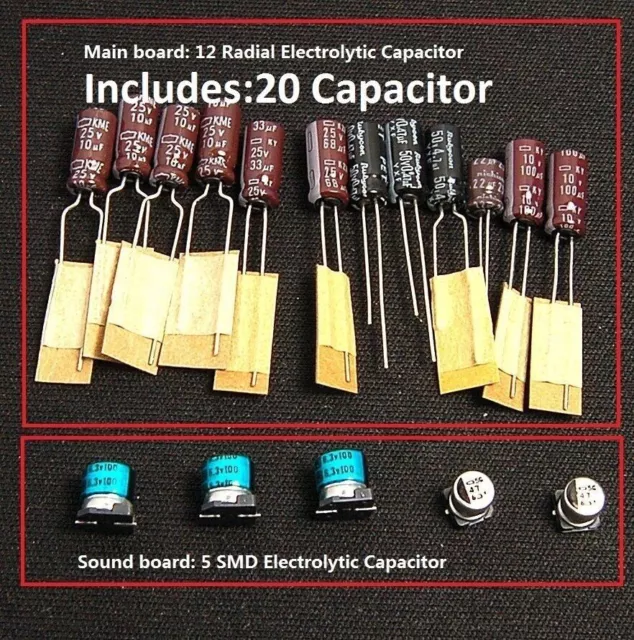 Sega Game Gear 20 Capacitor Repair Kit Fix no/low sound & Dim Screen DIY 20caps