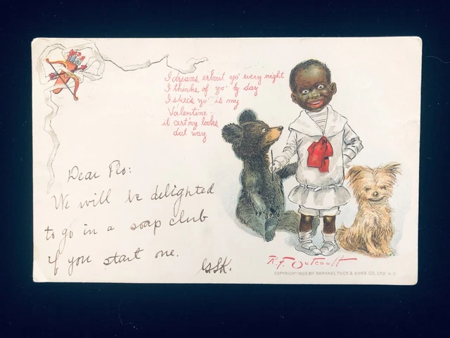 Used 1905 Tuck Valentine Post Card Little Black Boy Artist Signed Outcoult