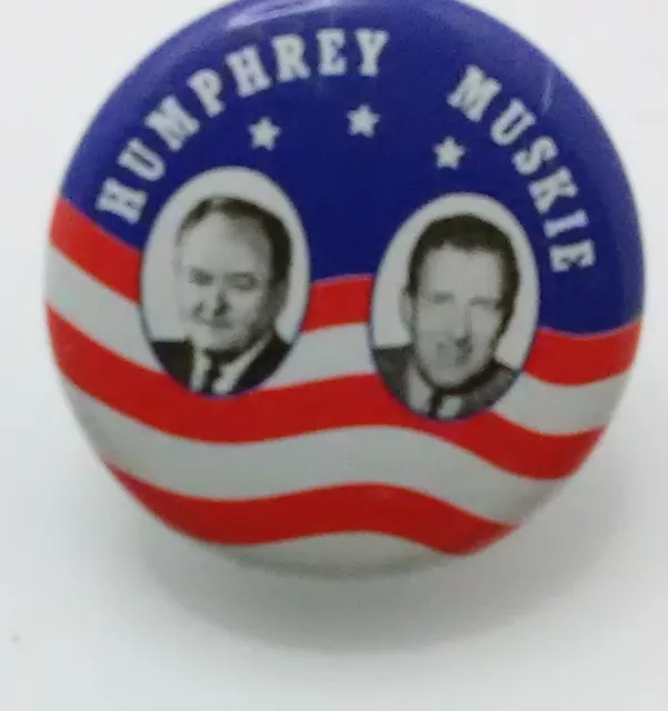 Vintage Presidential Campaign Button: Humphrey & Muskie 3 Star- 1968 Election