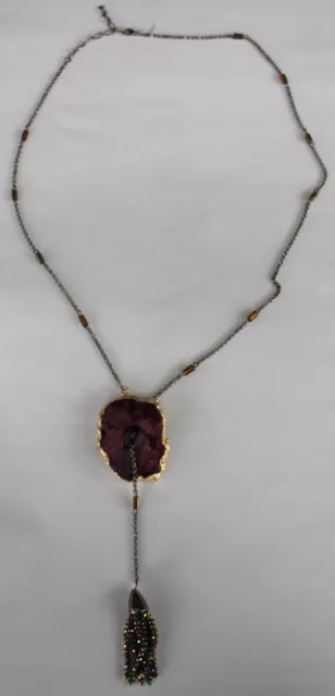 Panacea Womens Rolo Chain Beaded Druzy Stone Crystal Tassel Y-Drop Necklace NEW 2