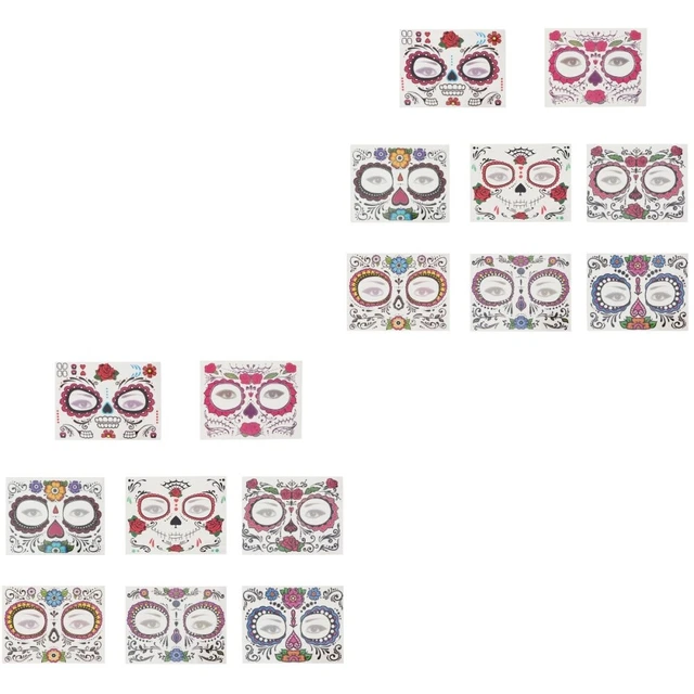 16 Pcs Scar Stickers Face Halloween Party Prop Suger Skull Tattoo Child Prom
