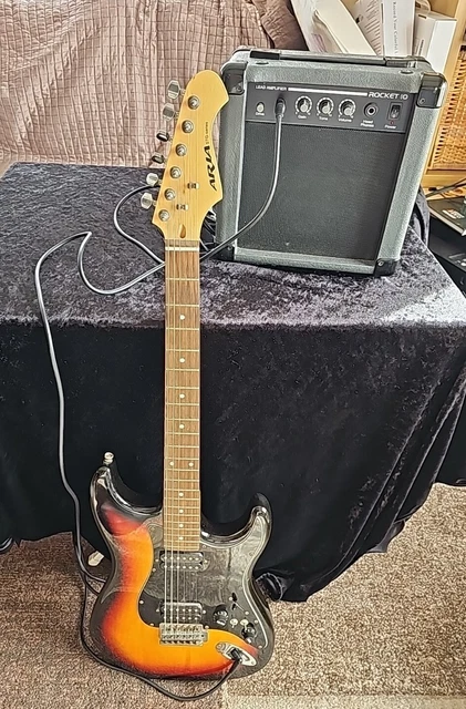 Vintage Aria STG Electric Guitar + Amp. Untested and unchecked sold as spares