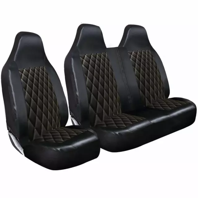 For Ford Transit Mk7 - Elegant Black Quilted Diamond Leather Van Seat Covers 2+1