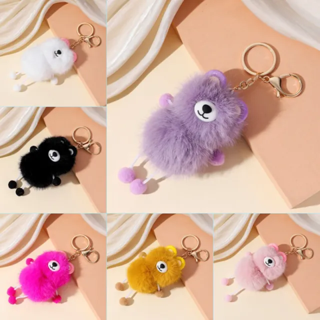 DIY Cute Fluffy Bear Keychain Soft Faux Fur-like Ball Car Keyring Key Holder