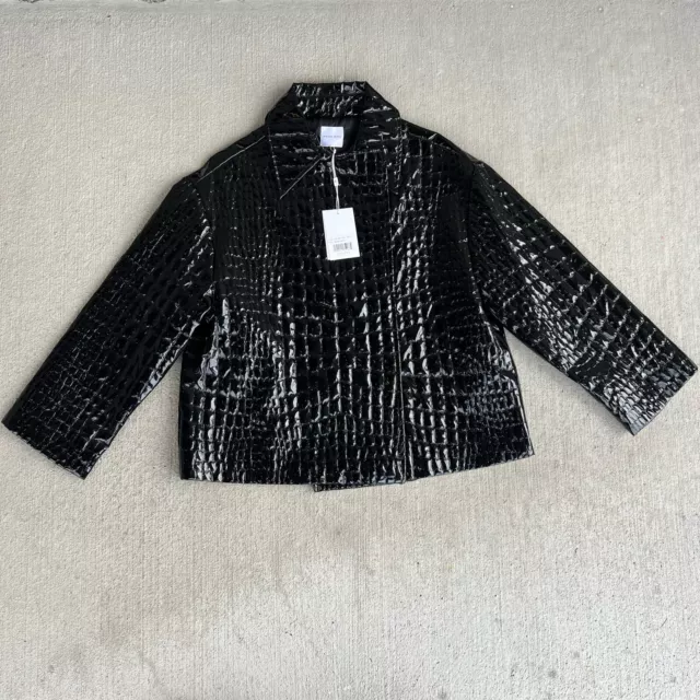 nwt anine bing womens liza jacket black crocodile patent leather cropped size M