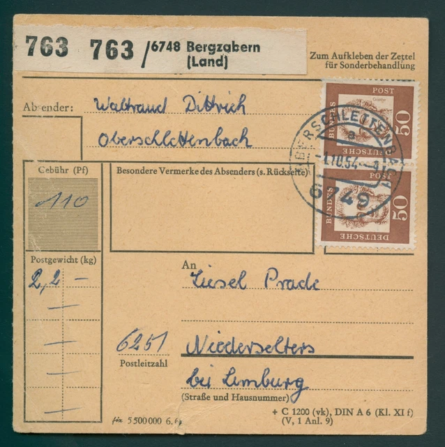 BUND Bed. Deutsche 50Pf waagerechtes Paar Mi.Nr. 356 Mischfrankatur, Mi.-€ 50,-