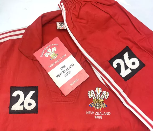 VINTAGE ADIDAS 1988 WALES RUGBY TRACKSUIT JERSEY SHIRT MATCH WORN No.26 NZ TOUR