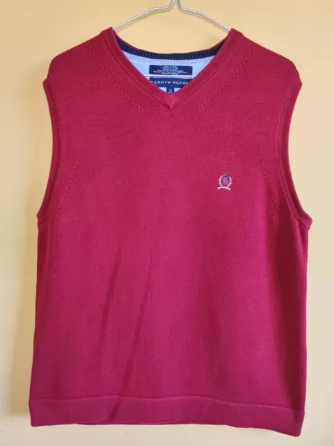 VTG Tommy Hilfiger Sweater Vest 90s Embroidered Logo Red Size Medium