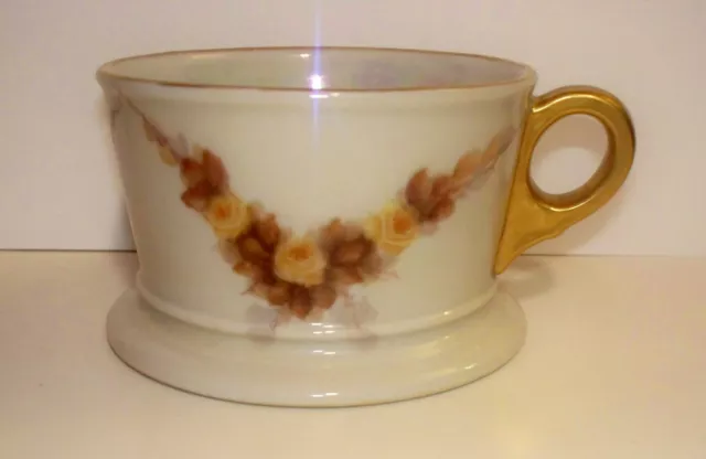 Limoges Shaving Mug France Yellow Flowers W/ Brown Leaves & Gold Gilting