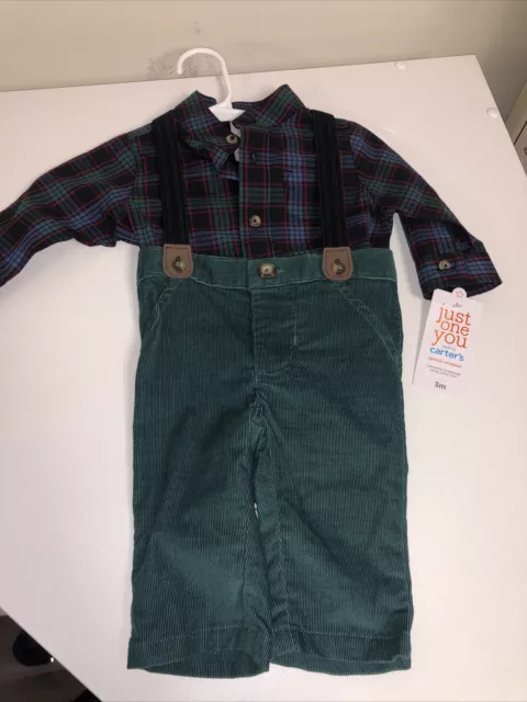 Baby Boys 2 Piece Plaid Shirt& Overall Set 3M Christmas Carters