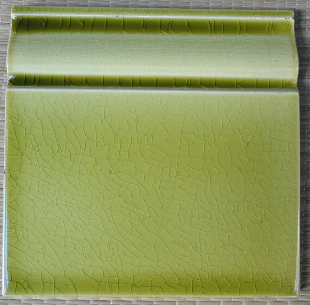 ANTIQUE ART NOUVEAU PERIOD MAJOLICA FLOOR ENDING TILE - GREEN c1900