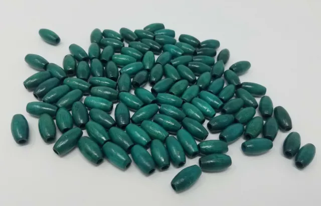 Lot of 100 Vintage Small Green Wood Macrame Craft Jewelry Beads 14mm x 8mm Oval