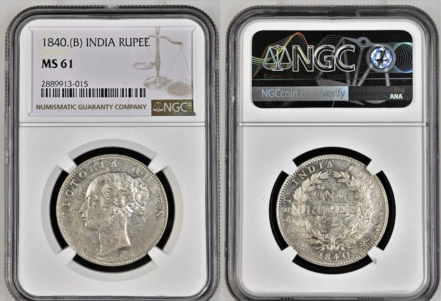 1840.(C) INDIA RUPEE Continuous Legend NGC Graded MS 61