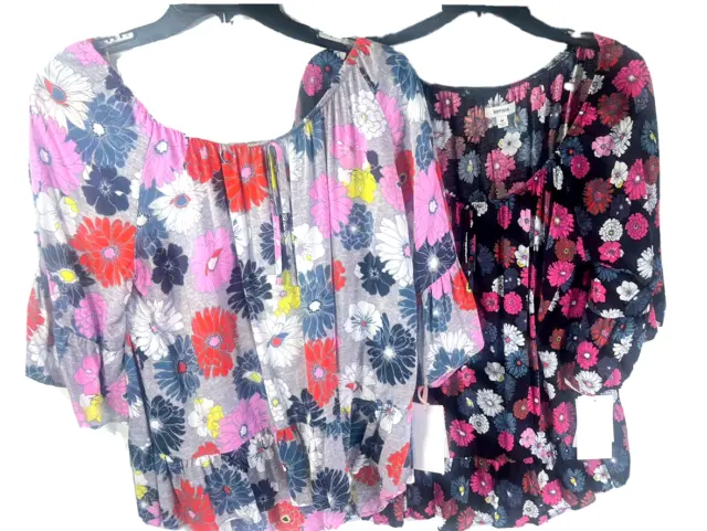 Kensie Top S or M Ladies Black or Grey Multi Floral Comfort off shoulder lounge