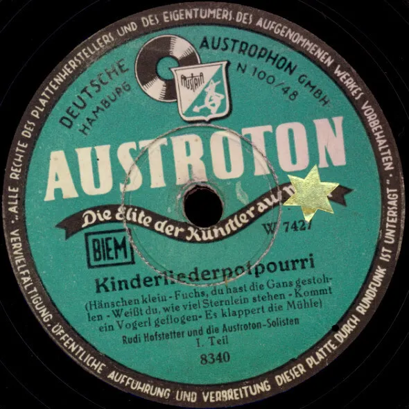 RUDI HOFSTETTER Kinderlieder-Potpourri 1 & 2, Schellackplatte  78rpm   S7131