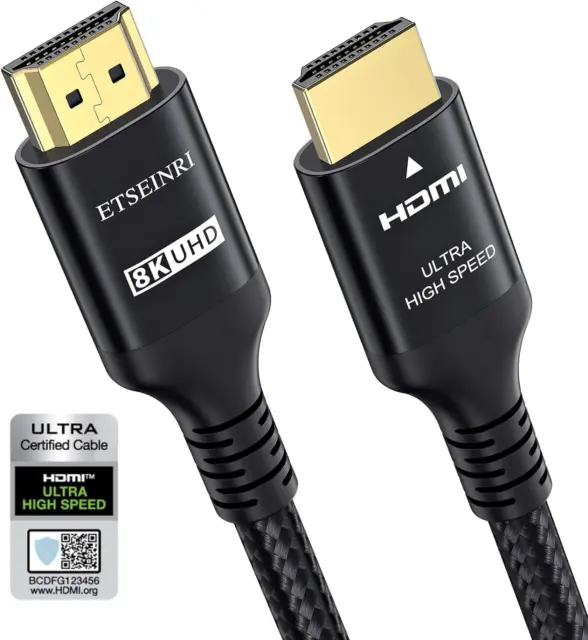 8K 4K Câble HDMI 2.1 2M, Certifié 48Gbps Ultra Haute Vitesse Câbles HDMI 4K 120H