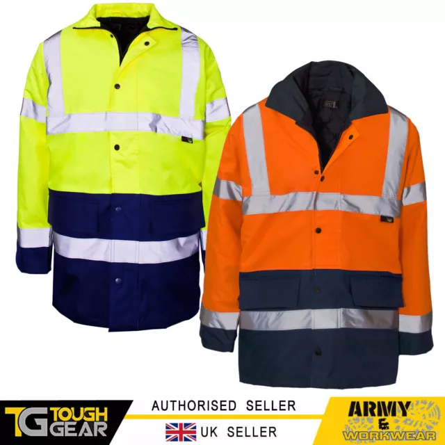 2 Ton Parka Hi Viz Étanche Tempête Travail Veste Matelassée Mens Chaud Sécurité