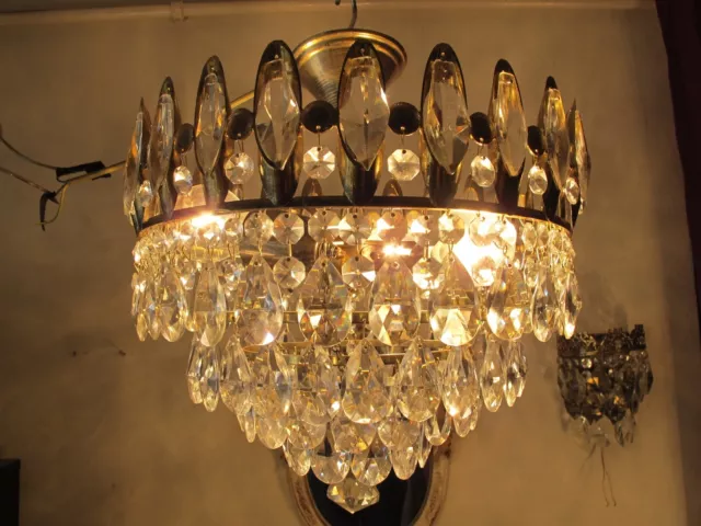 Antique Vintage French Basket Crystal Chandelier Lamp Lighting 1960s 13 in Antique Vintage French Basket Crystal Chandelier Lamp Lighting 1960s 13 in