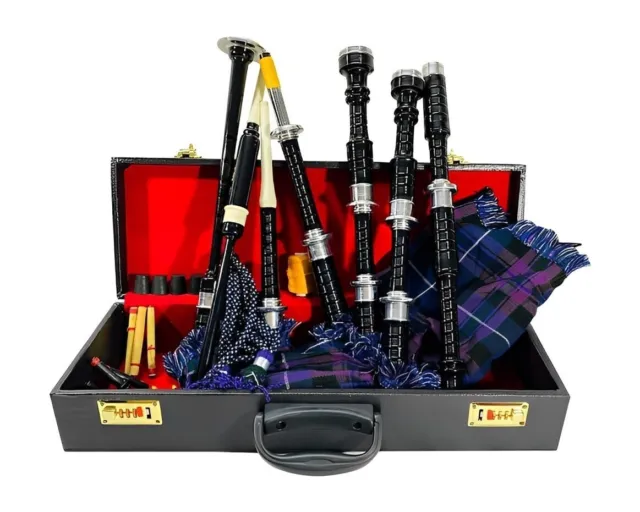 Scottish Bagpipe Full Set Silver Mounts/Great Highland Bagpipe with Tutor Book