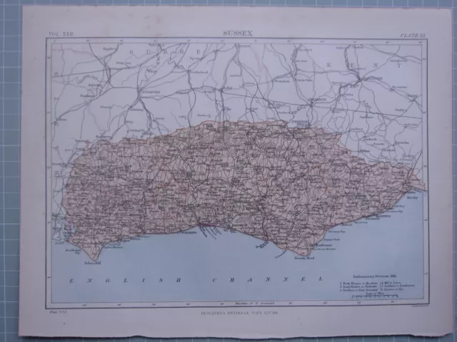 1875 Antique Map Sussex Worthing Brighton Newhaven Hastings