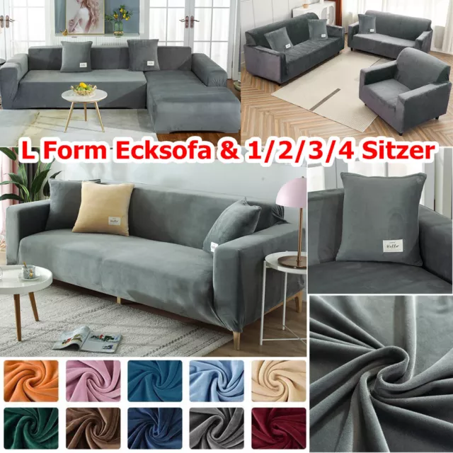 Samt Sofabezug Stretch Sofahusse Abdeckung für 1/2/3/4 Sitzer & L Form Ecksofa