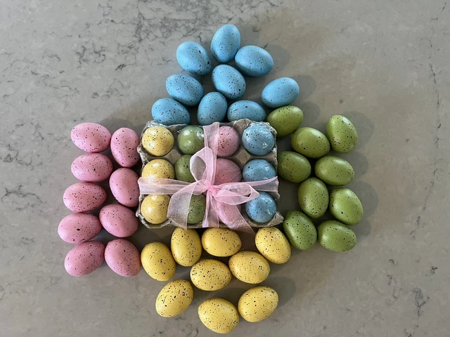 Decorative Lightweight Speckled Easter Eggs 48 Piece Yellow Green Pink Blue NEW