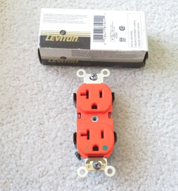 Leviton 5362-IG 20A 125V 2 Pole 3 Wire Isolated Ground Duplex Receptacle Orange