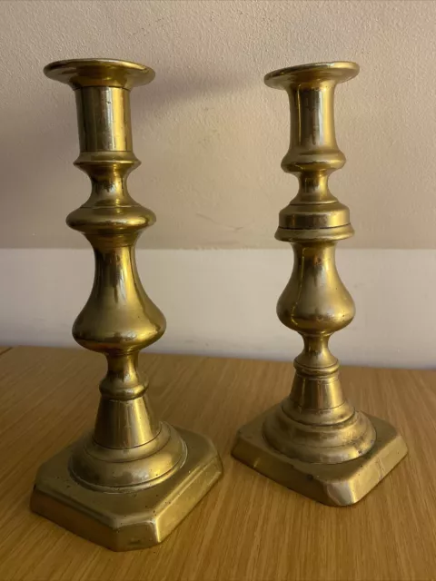 Antique English Brass Candelabra, Pair