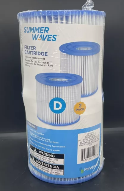 Summer Waves Type D Swimming Pool Pump Filter Cartridge Replacements 2 Pack NEW