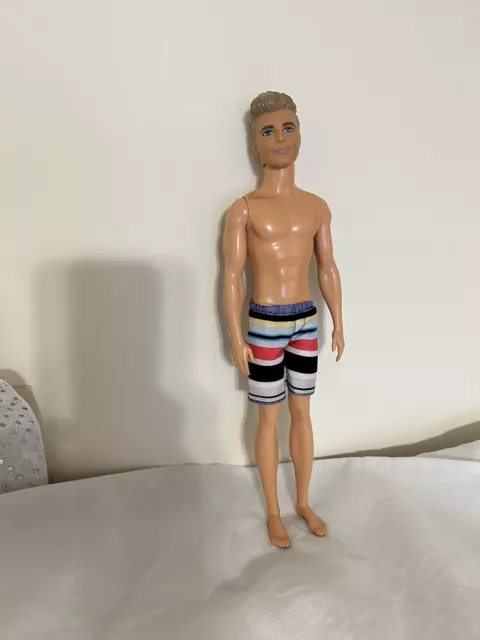 Ken Beach Doll Striped Shorts 12" Barbie Mattel 2017