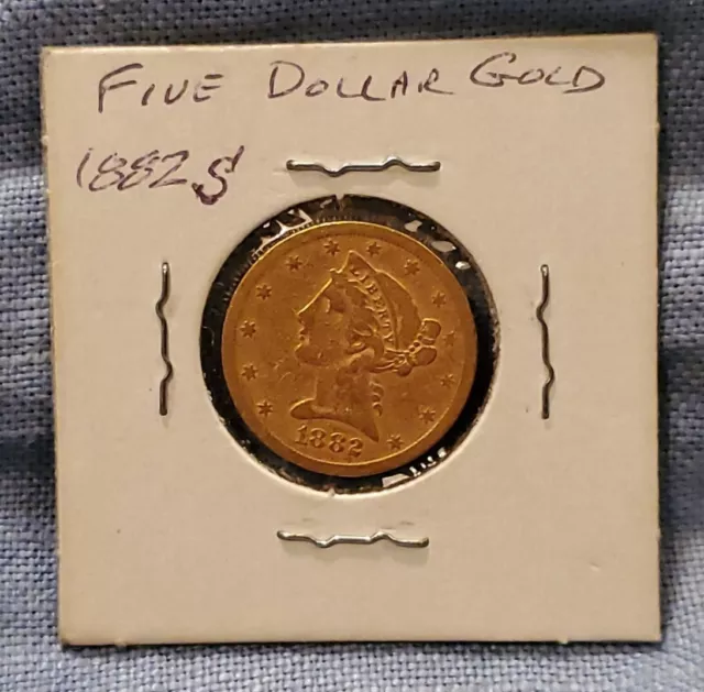 1882 S US $5 Liberty Head Half Eagle Five Dollar Gold Coin