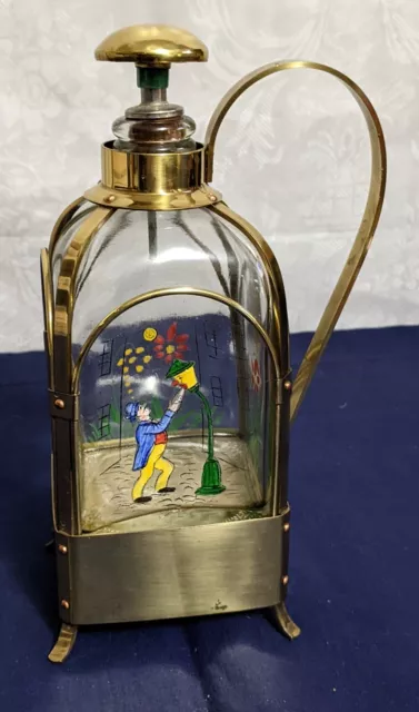Vtg German Musical Lantern Decanter GERMANY Hand Painted Lamp GLASS BRASS